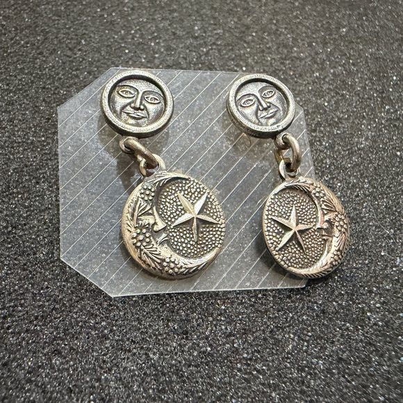 Vintage Sterling Silver Crescent Moon and Star Dangle Earrings - Picture 6 of 7